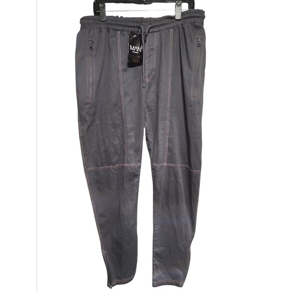 NWT boohooMAN Men’s 2XL Dark Gray Cargo Pants Zip Pockets Jogger Style - Picture 1 of 7
